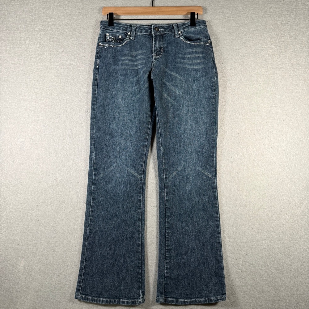 Salt Works NYC Womens Blue Med Rise Bootcut Embellished Rhinestone Jeans Size 6P